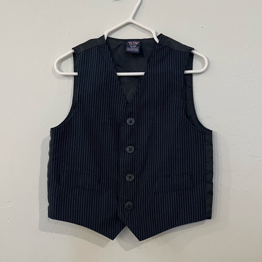 🌸 Kids Navy Blue Pinstripe Toddler Boy Suit Vest Size 2T